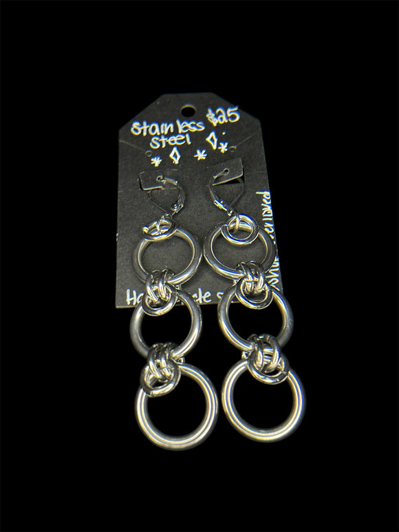 Steel Trio Hoop Drop Earrings