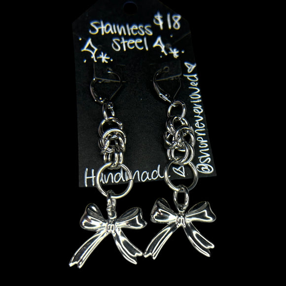 Steel Chainmail Bow Ribbon Earrings