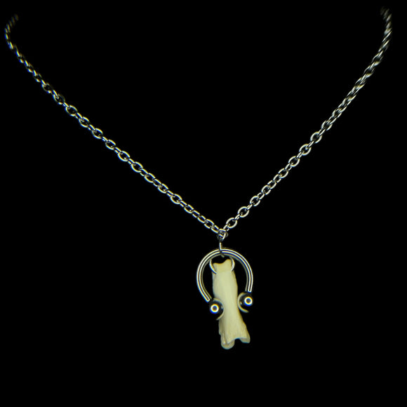 Steel Pierced Coyote Toe Bone  Necklace