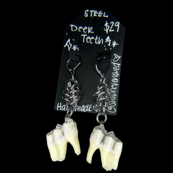Steel Deer Molar Drop Chainmail Earrings