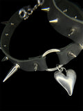 Real Cowhide Leather Steel Heart Spiked Choker