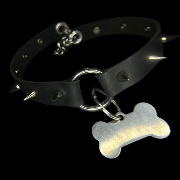 Real Cowhide Leather Black Steel Choker