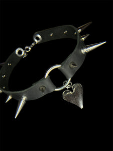 Real Cowhide Leather Steel Heart Spiked Choker