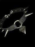 Real Cowhide Leather Steel Heart Spiked Choker