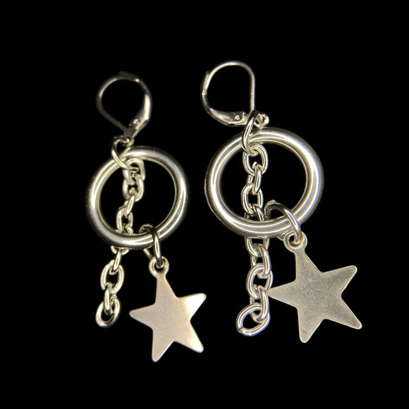 Steel Star Circle Earrings