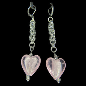 steel pink heart earrings