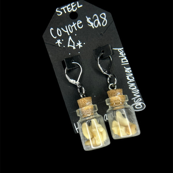 Steel Coyote Knuckle Bone Jar Earrings
