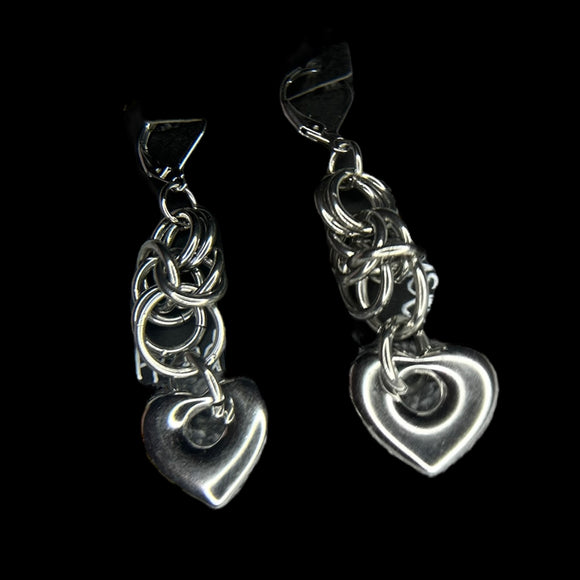 Steel Byzantine Heart Drop Earrings