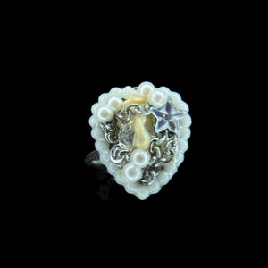 pearl heart steel bone ring