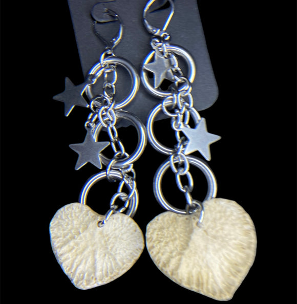 Steel Natural Heart Shaped Bone Earrings (coyote)