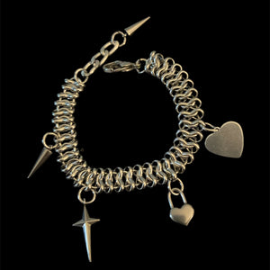 Steel Heart Charm Bracelet