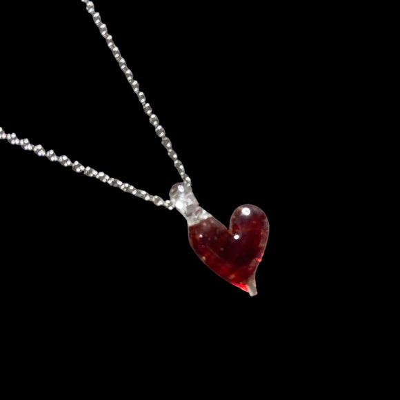 Blood Glass Heart Steel Necklace!