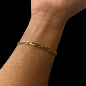 Gold Steel Figaro Chain Bracelet