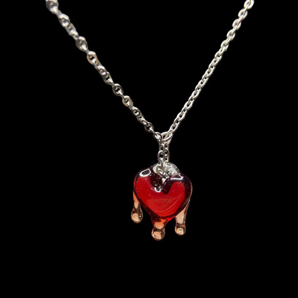 Bleeding Glass Heart Steel Necklace