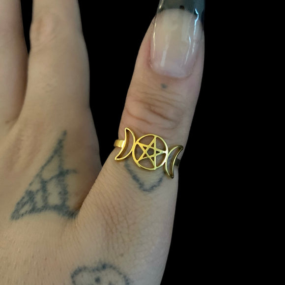 Steel Triple Goddess Ring ~