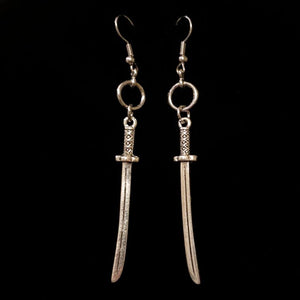Silver O Ring Sword Earrings