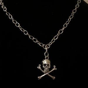 Skull Cross & Bone Silver Chain Necklace