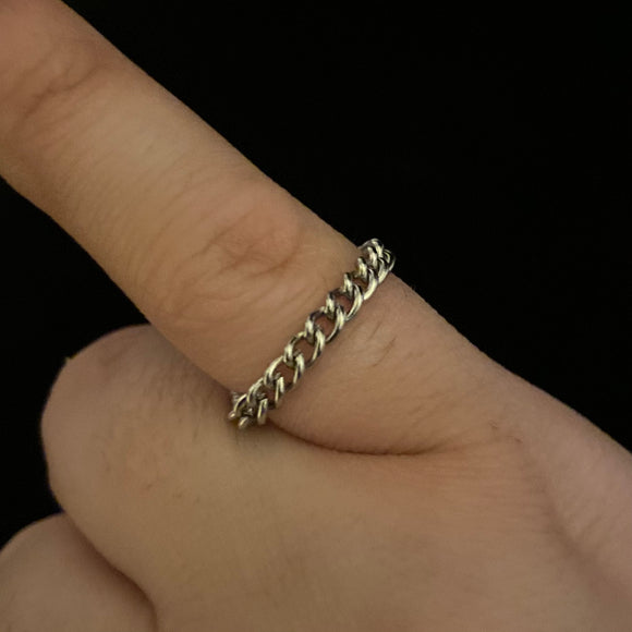 Minimalist Silver Steel Chain Ring ~